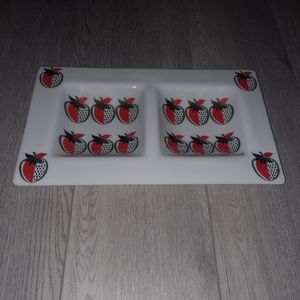 Georges Briard Strawberry Glass Tray Vintage Divided Dish
